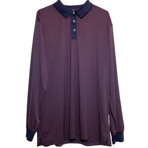 Callaway Polo Shirt Long Sleeve Collared Pullover Striped Purple Navy XLarge